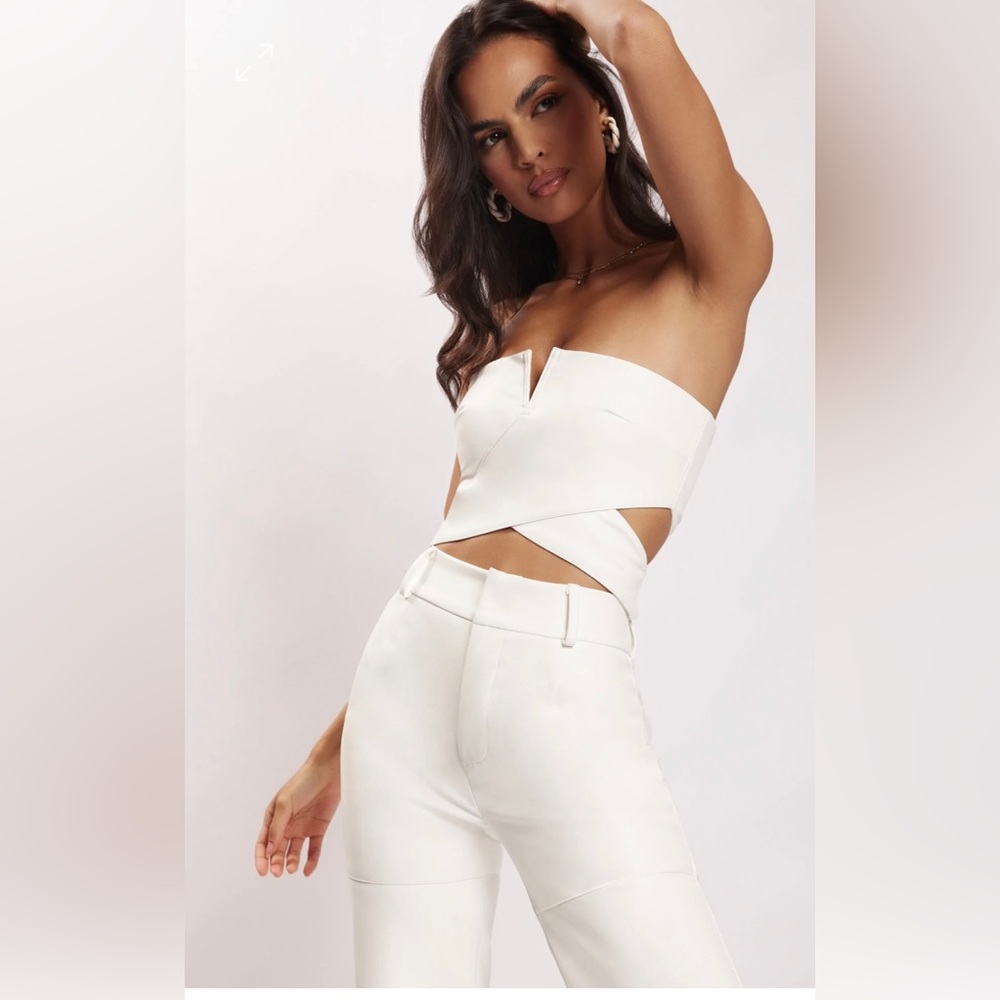 PERRIE
Faux Leather Cut Out Crop Top - White